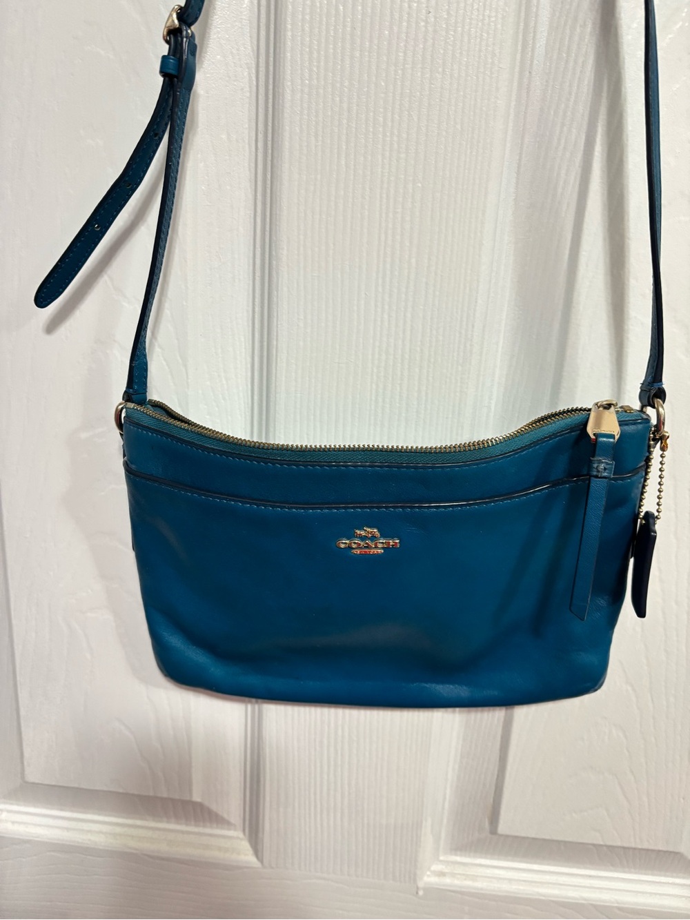 Coach Teal Leather Crossbody Bag with Gold Hardware